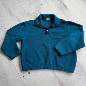 Vintage Teal Fleece Quarter Snap Sweater | Cozy Oversized Look size M